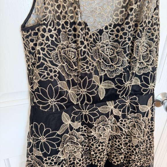Tahari ASL Embroidered Illusion Gown Black/Gold Wmns 12 - Picture 5 of 10
